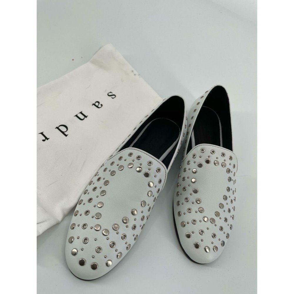 NEW Sandro Bary Studded Leather Loafers white 8 white - Picture 6 of 14